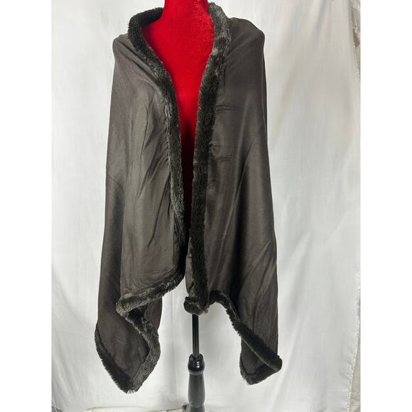 Dennis Basso Designer Wrap Shawl with faux fur trim chocolate 25" x 64" NWOT - Picture 3 of 6